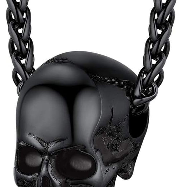 Skull Necklace for Men, Stainless Steel Skeleton Pendant Necklaces, Retro Hip Hop Punk Style, Gothic Halloween Jewelry, Come with Box