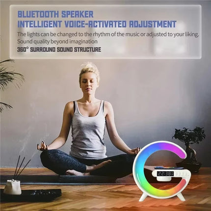 Multifunction RGB Light Bluetooth Speaker Alarm Clock 15W Wireless Charger Stand Pad for Iphone Samsung Fast Charging Station