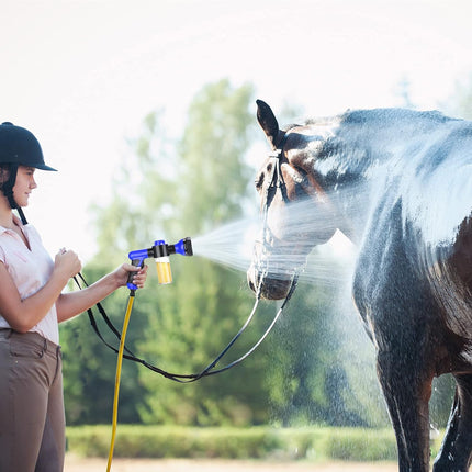 2 Pcs Jet Bathing Set - Hose Nozzle with Soap Dispenser, Rubber Brush, Spray Foamer Bottle for Pet Showering (Blue)