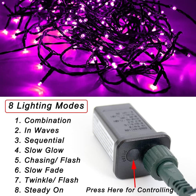 Purple Halloween String Lights, 200 LED 66 Ft Outdoor Halloween String Lights, 8 Modes Waterproof Decorative LED Purple Fairy Lights for Home Yard Patio Wedding Room Party Decoration