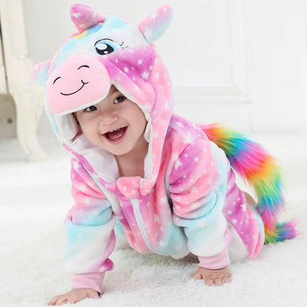 Newborn Baby Boy Clothing Stitch Animal Cartoon Hooded Jumpsuits Winter Baby Pajamas Onesies Kids Sleepwear Newborn Baby Pyjamas