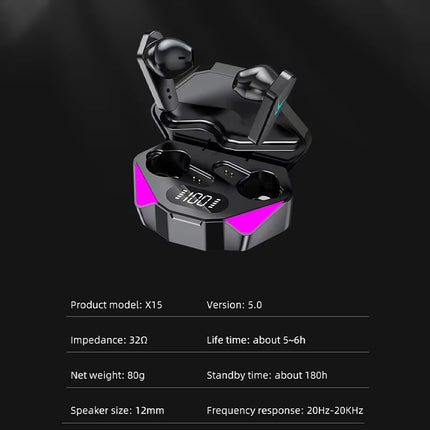 X15 TWS Gaming Earbuds Wireless Bluetooth Earphone with Mic Bass Audio Sound Positioning 9D Stereo Music Hifi Headset for Gamer