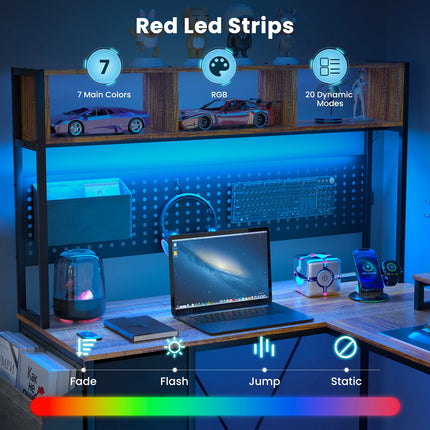 67" L Shaped Gaming Desk, Computer Desk with Power Outlet-Brown