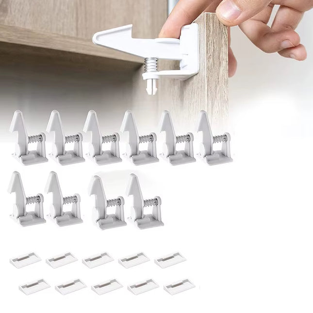 10Pcs Baby Cabinet Locks Invisible Closet and Drawer Lock Child Security Protector No Drilling Installation White