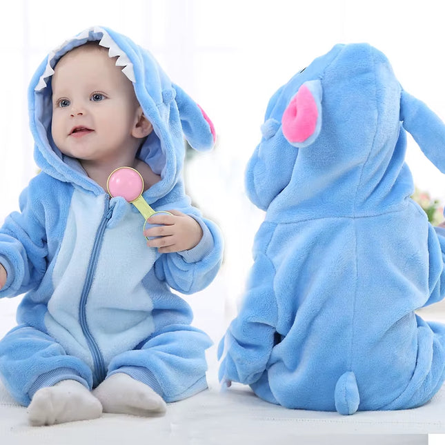 Newborn Baby Boy Clothing Stitch Animal Cartoon Hooded Jumpsuits Winter Baby Pajamas Onesies Kids Sleepwear Newborn Baby Pyjamas