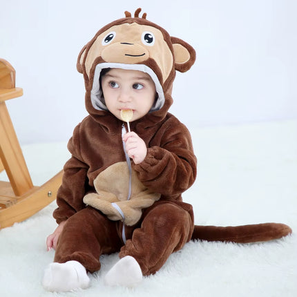 Newborn Baby Boy Clothing Stitch Animal Cartoon Hooded Jumpsuits Winter Baby Pajamas Onesies Kids Sleepwear Newborn Baby Pyjamas