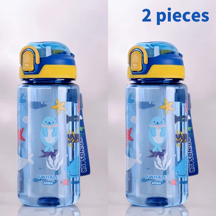 600Ml Dinosaur Water Bottle for Kids Water Sippy Cup with Silicone Straw Leakproof Plastic Water Bottles Summer Kids Water Cup