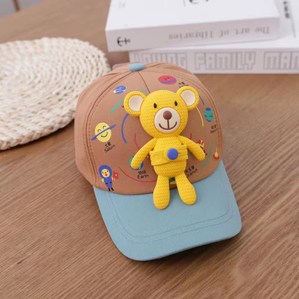 3D Bear Kids Baseball Hat Cartoon Doll Children Peaked Cap 1-5Year Baby Duck Tongue Hat Cute Boys Girls Outdoor Sunscreen Visors
