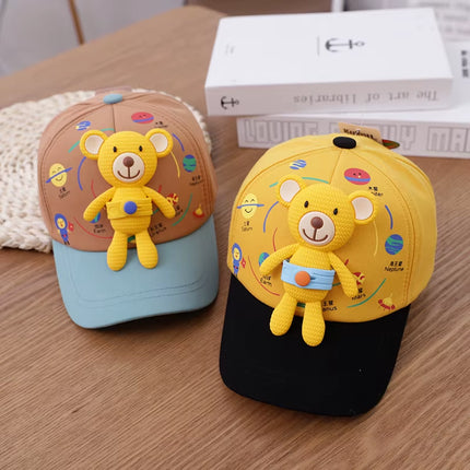 3D Bear Kids Baseball Hat Cartoon Doll Children Peaked Cap 1-5Year Baby Duck Tongue Hat Cute Boys Girls Outdoor Sunscreen Visors