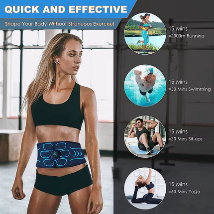 Abdominal Muscle Toner EMS Muscle Stimulator Abs Toning Belt USB Recharge Body Massager Home Office Fitness Exercise Equipment