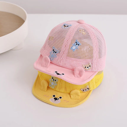 Baby Summer Sunshade Hat Full Mesh Breathable Toddler Baseball Hat Cartoon Bear Kids Soft Edge Duck Tongue Cap Children Visors