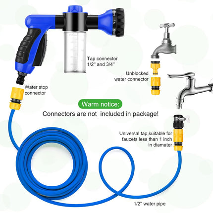 2 Pcs Jet Bathing Set - Hose Nozzle with Soap Dispenser, Rubber Brush, Spray Foamer Bottle for Pet Showering (Blue)
