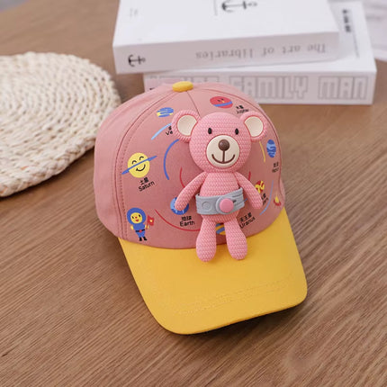 3D Bear Kids Baseball Hat Cartoon Doll Children Peaked Cap 1-5Year Baby Duck Tongue Hat Cute Boys Girls Outdoor Sunscreen Visors