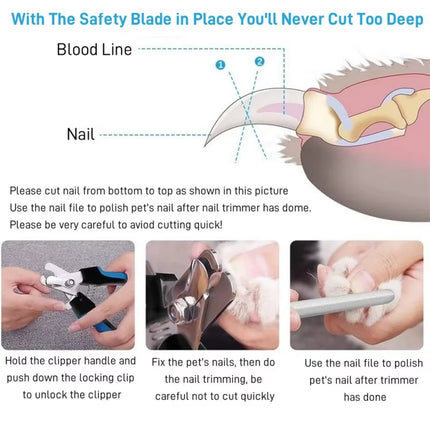 Pet Nail Clipper with Safety Lock Protection Stainless Steel Cat Dog Nail Grinder Multifunctional Pet Beauty Care Nail Supplies