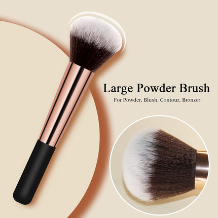 Makeup Brushes  Powder Foundation Brush Flawless Powder Brush Set with Highlighter Brush Blush Brush with Wooden Handle Perfect for Blending, Buffing Liquid