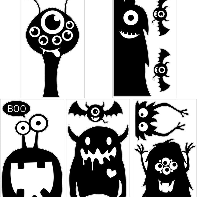 10PCS Giant Halloween Window Clings Novelty Cute Wiggly Monster Window Decal Stickers for Halloween Decoration Supply