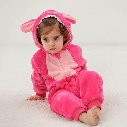 Newborn Baby Boy Clothing Stitch Animal Cartoon Hooded Jumpsuits Winter Baby Pajamas Onesies Kids Sleepwear Newborn Baby Pyjamas