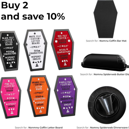 Coffin Letter Board Black +3D Bat Stickers +650 Characters, Spooky & Seasonal Emojis, Wooden Stand - 17X10.5 Inches - Coffin Shaped Goth Decor Sign Witchy Halloween Decorations Gothic Decor Birthday Wedding Home Spooky Gifts