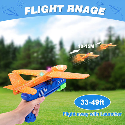 3 Pack Catapult Airplane Foam Glider Outdoor Toy for 4-12 Years Old Kids, Red Orange Blue