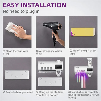 UV Light Sterilizer Toothbrush Holder Cleaner Toothpaste Dispenser 4 Toothbrush