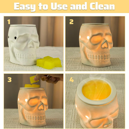 Halloween Wax Melt Warmer, Ceramic Skull Scentsy Wax Warmer for Scented Wax Melts, Electric Wax Melter Warmer for Candle & Fragrance Cubes