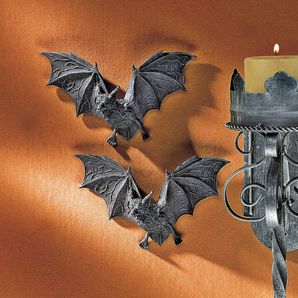 Vampire Bat Graveyard Halloween Decoration of Castle Barbarosa Wall Sculptures - Set of 2