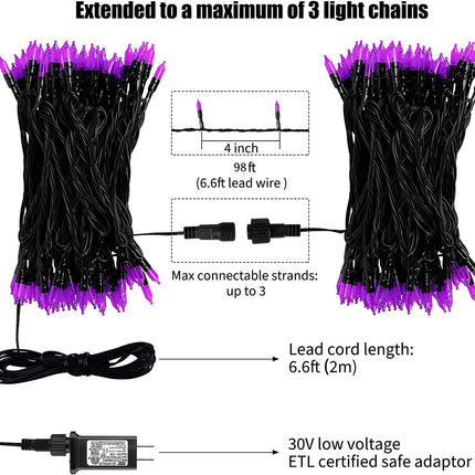 Halloween String Lights 300 LED Outdoor, 98 Feet Christmas Lights with 8 Lighting Modes for Halloween Party Christmas Xmas Tree Lights Decor(Purple)