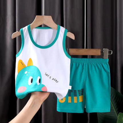 2PCS Children Clothing Vest Suit Children'S Sets Summer Cotton T-Shirts Shorts Boys Girls Sleeveless Kids Clothes for Baby