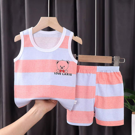 2PCS Children Clothing Vest Suit Children'S Sets Summer Cotton T-Shirts Shorts Boys Girls Sleeveless Kids Clothes for Baby