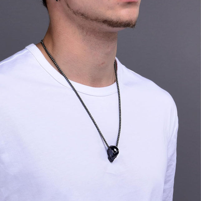 Skull Necklace for Men, Stainless Steel Skeleton Pendant Necklaces, Retro Hip Hop Punk Style, Gothic Halloween Jewelry, Come with Box
