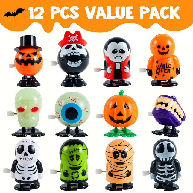 12 Pcs Halloween Wind-Up Toys for Kids,Halloween Toys Bulk Halloween Gifts Halloween Basket Halloween Accessories,Halloween Goody Bags,Halloween Treat Bag Fillers