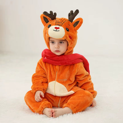 Newborn Baby Boy Clothing Stitch Animal Cartoon Hooded Jumpsuits Winter Baby Pajamas Onesies Kids Sleepwear Newborn Baby Pyjamas