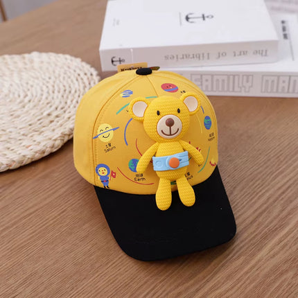 3D Bear Kids Baseball Hat Cartoon Doll Children Peaked Cap 1-5Year Baby Duck Tongue Hat Cute Boys Girls Outdoor Sunscreen Visors