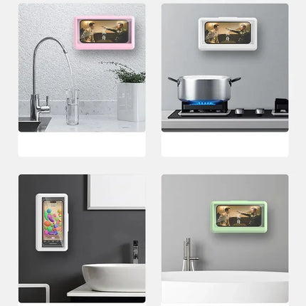 Waterproof Phone Holder - Suction Cup Shower Mount for Bathroom/Wall, Touch Screen Access & Steam-Proof Seal, Max 6.7" Phones