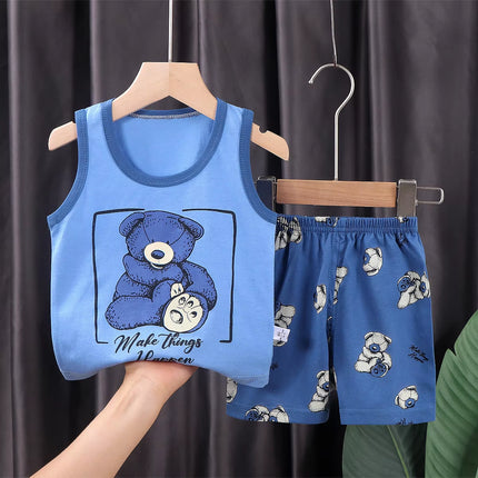 2PCS Children Clothing Vest Suit Children'S Sets Summer Cotton T-Shirts Shorts Boys Girls Sleeveless Kids Clothes for Baby