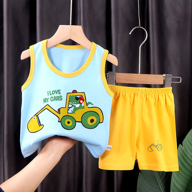 2PCS Children Clothing Vest Suit Children'S Sets Summer Cotton T-Shirts Shorts Boys Girls Sleeveless Kids Clothes for Baby