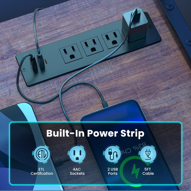 67" L Shaped Gaming Desk, Computer Desk with Power Outlet-Brown