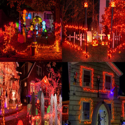 Orange Halloween String Lights 82FT 200 LED Extendable for Outdoor/Indoor, 8 Lighting Modes Plug in String Lights for Halloween Decorations Bedroom Party Decor Room Garden Patio Tree (Orange)
