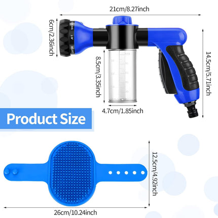 2 Pcs Jet Bathing Set - Hose Nozzle with Soap Dispenser, Rubber Brush, Spray Foamer Bottle for Pet Showering (Blue)
