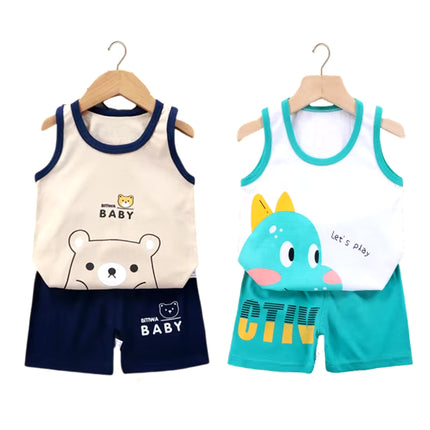 2PCS Children Clothing Vest Suit Children'S Sets Summer Cotton T-Shirts Shorts Boys Girls Sleeveless Kids Clothes for Baby