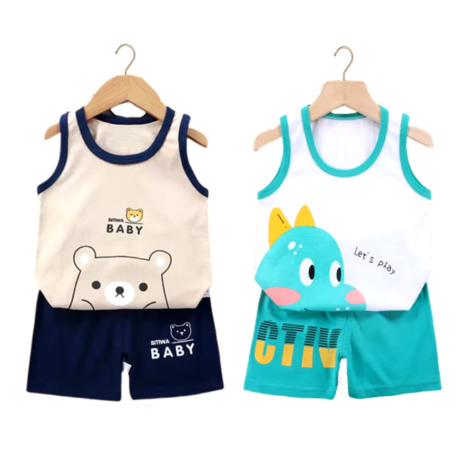 2PCS Children Clothing Vest Suit Children'S Sets Summer Cotton T-Shirts Shorts Boys Girls Sleeveless Kids Clothes for Baby