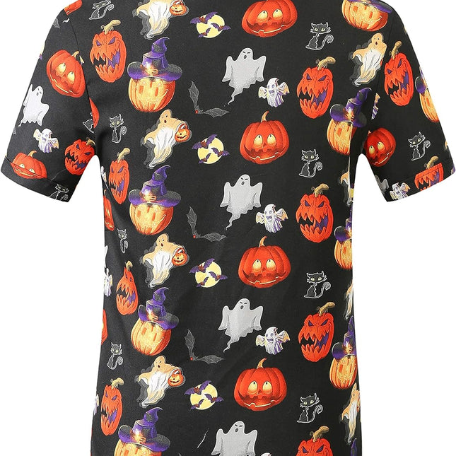 Mens Halloween Shirt Short Sleeve Pumpkins Shirts Button down Light Weight Causal
