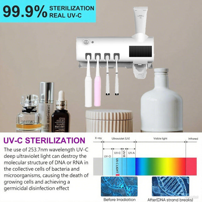 UV Light Sterilizer Toothbrush Holder Cleaner Toothpaste Dispenser 4 Toothbrush