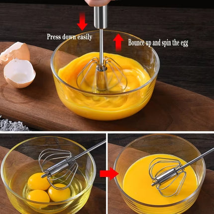Hand Pressure Egg Beater Stainless Steel Kitchen Accessories Tools Self Turning Cream Utensils Whisk Manual Mixer
