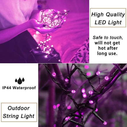 Purple Halloween String Lights, 200 LED 66 Ft Outdoor Halloween String Lights, 8 Modes Waterproof Decorative LED Purple Fairy Lights for Home Yard Patio Wedding Room Party Decoration