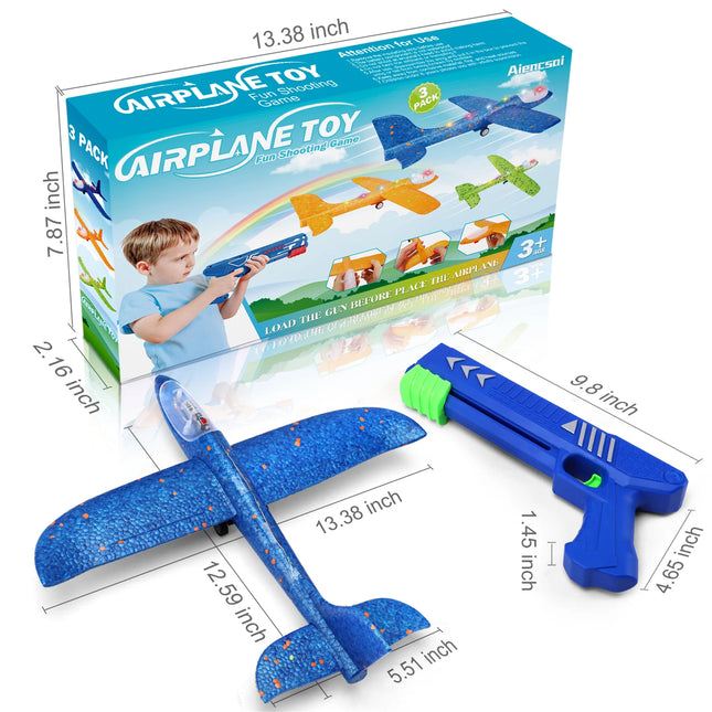 3 Pack Catapult Airplane Foam Glider Outdoor Toy for 4-12 Years Old Kids, Red Orange Blue