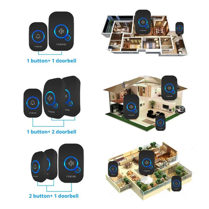 Wireless Doorbell Waterproof Door Chime Kit Welcome Chime Home Door Bell Intelligent 32 Songs Melodies Sound and LED