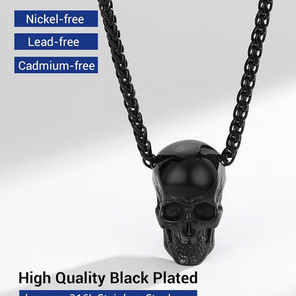 Skull Necklace for Men, Stainless Steel Skeleton Pendant Necklaces, Retro Hip Hop Punk Style, Gothic Halloween Jewelry, Come with Box