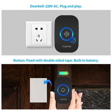 Wireless Doorbell Waterproof Door Chime Kit Welcome Chime Home Door Bell Intelligent 32 Songs Melodies Sound and LED