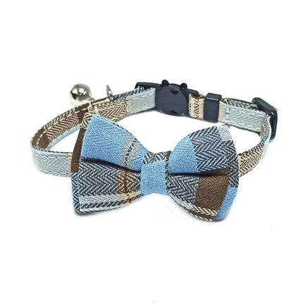 Pet Breakaway Cat Collar Bow Tie and Bell Cute Plaid Christmas Red Elastic Adjustable Dog Collar with Sash Small Bell for Cats